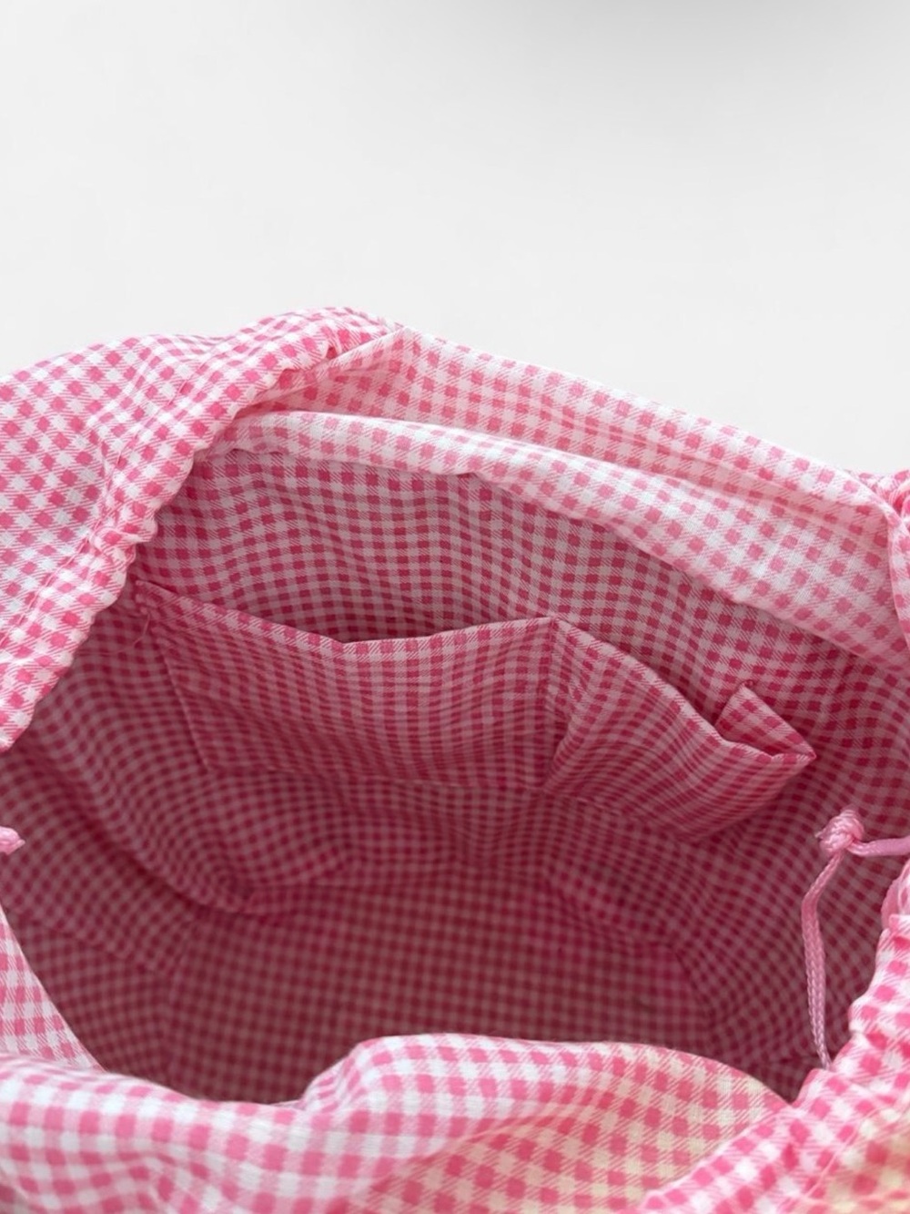 Pink Gingham-Lined Straw Tote Bag - Picture 5 of 6